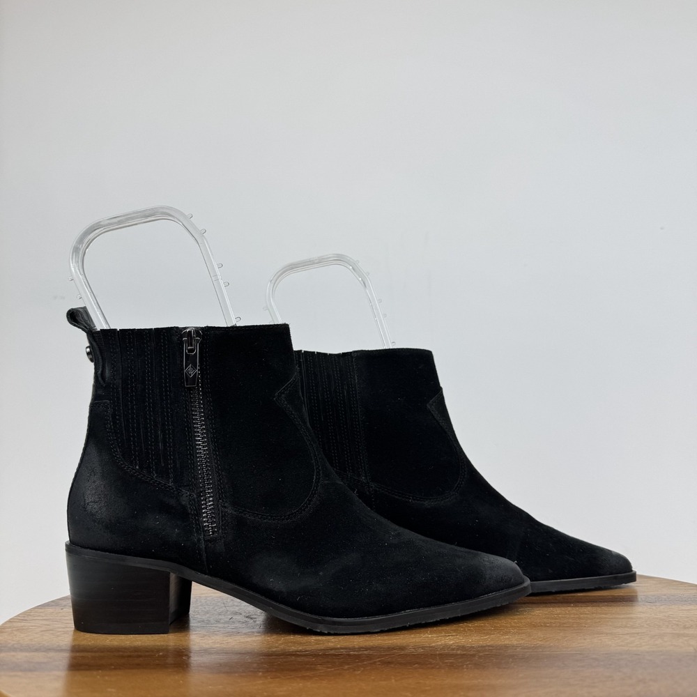 Womens Donald Pliner Banks Western Black Suede Heeled Ankle Boots Size 6‎ M GUC